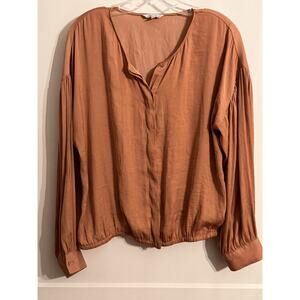 Naked Zeb Blouse Black Top Elegant Party Sz M Office Old Money Dark Orange